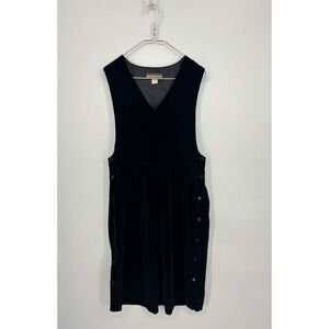 Vintage Bryn Connelly Dress 14 Petite Black Velvet Midi Cottagecore Button